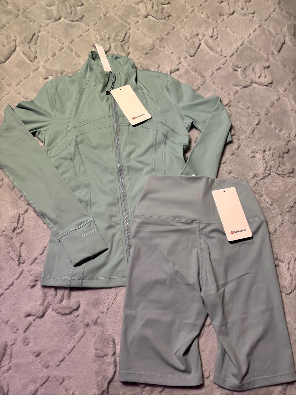 lululemon athletica Mint Green Jacket & Bike Shorts Set